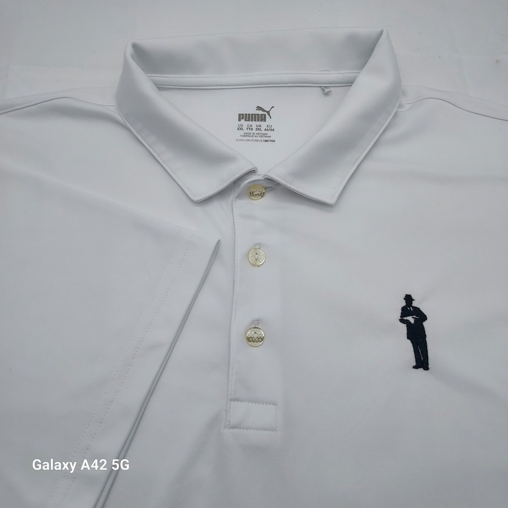 Puma Mens Golf‎ Polo Shirt White Short Sleeve Man in Hat Logo XXL 598799-02